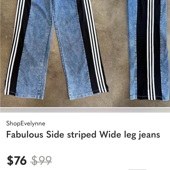 Stylish Denim Track Pants with Black Stripes - Picture 4 of 6